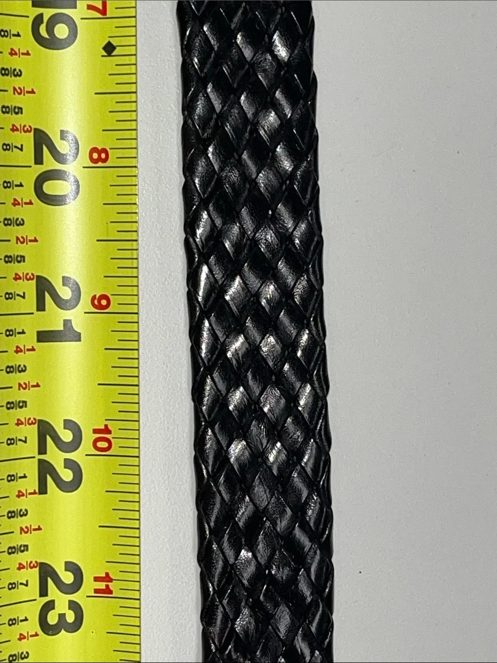 Source Unknown Black Woven Leather Belt with Brass Buckle